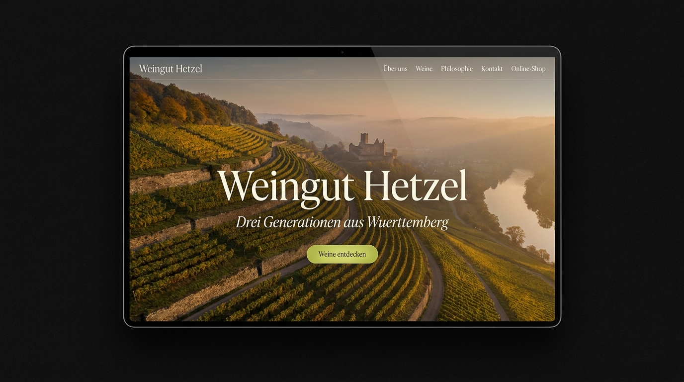 Konzept der neuen Hero-Sektion für Weingut Hetzel