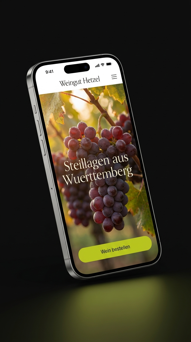 Mobile-Konzept der neuen Weingut Hetzel Seite auf dem Smartphone
